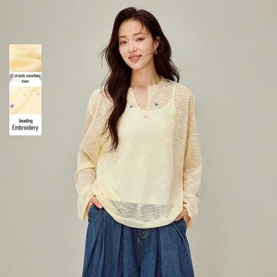 INMAN Beaded Embroidery V-Neck Knit Top