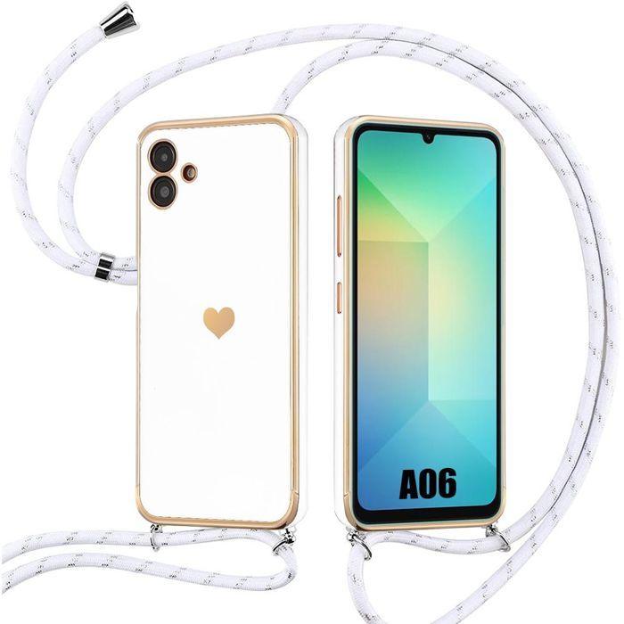 Coque pour samsung galaxy a06, silicone luxe anti-rayure slim antichoc avec cordon - blanc