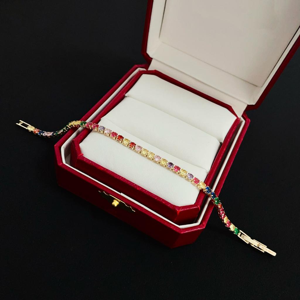 Colored zircon bracelet with diamond inlay crafted with precision, perfect for gifting and everyday wear, made of hypoallergenic material