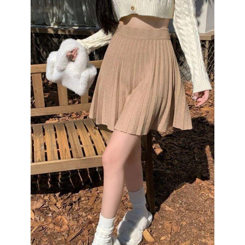 High Waisted A- Line Knitted Short Skirt High Waist A- Line Knitting Pure Color Skirt