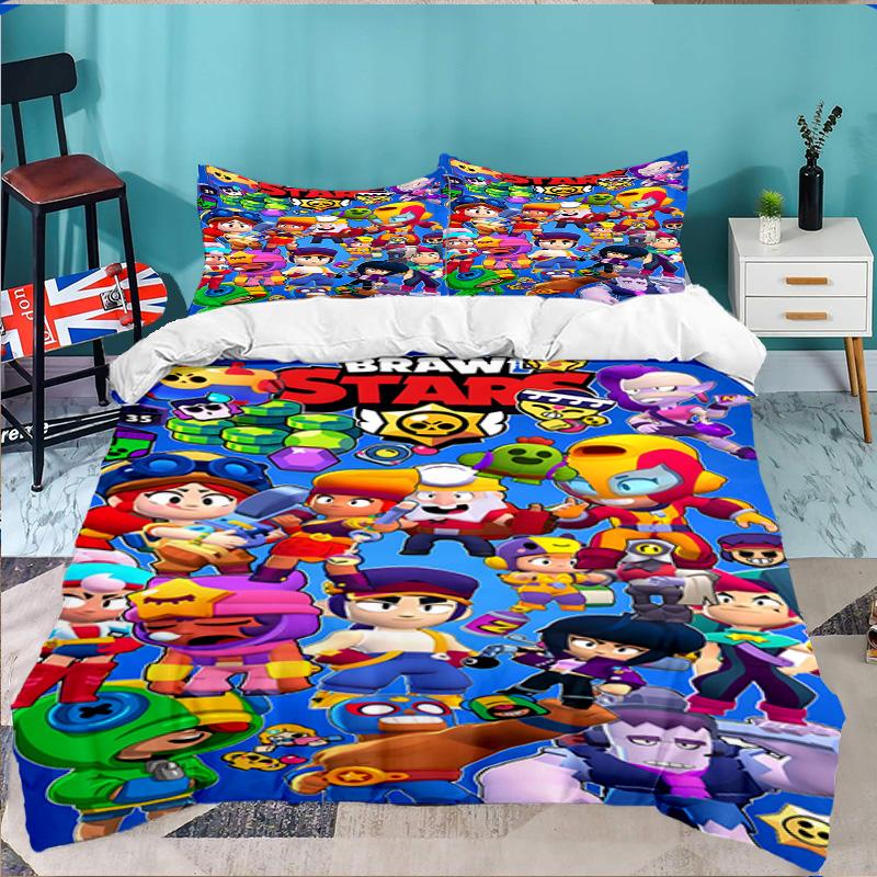 3PCS Brawl Stars Bedding Set,Including 1pc Duvet Cover And 2pcs Pillowcases Perfect for Bedroom, Dormitory, Large size Fan Christmas gift