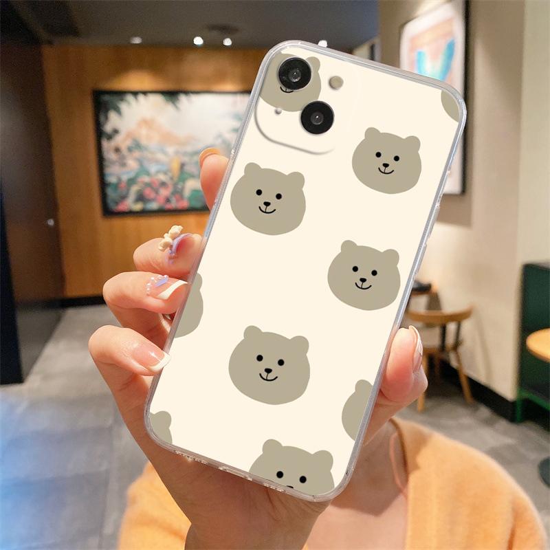Cute BEAR Transparent Phone Case For iPhone 15 14 13 12 Mini 11 Pro Max XS X XR 7 8 Plus Clear Shockproof Silicone Cover