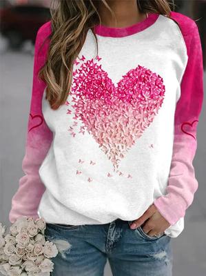 T-shirt de Sport Imprimé Papillon Grande Taille Manches Longues Casual Col Rond Pull Vêtements Grande Taille pour Femmes