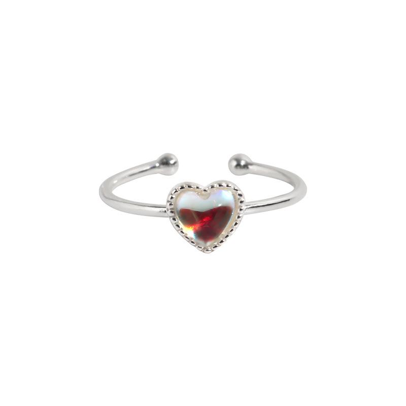 Gradual Change Aurora Colorful Moonstone Love Open Ring Light Luxury Heart Index Finger Ring Sweet And Cool Style