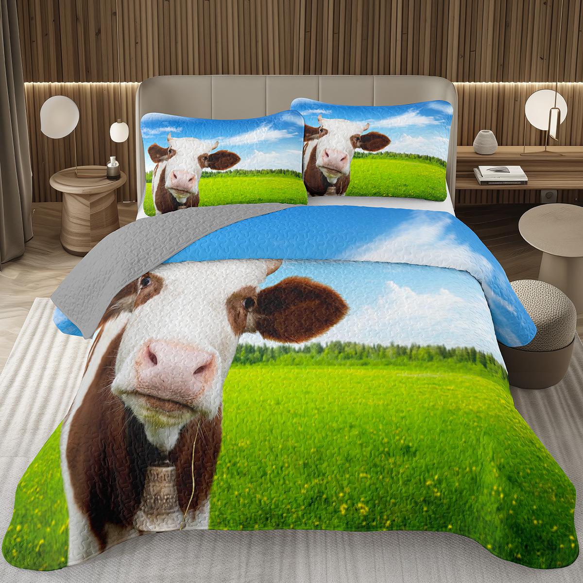 Cute Milk Cow Bedspread Set Twin Queen King Size Farm Animal Print Quilt Set Farmhouse Coverlet Set For Boys Teen Bedroom Decor