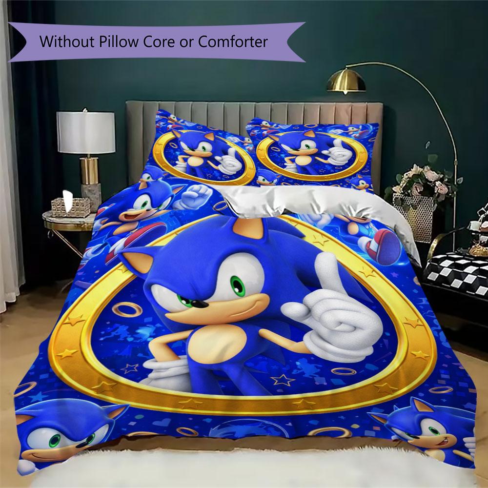 Sonic Cartoon Prints bedding, duvet cover and pillowcases, birthday gift (1 duvet cover + 2 pillowcases, pillow insert not included)JM014