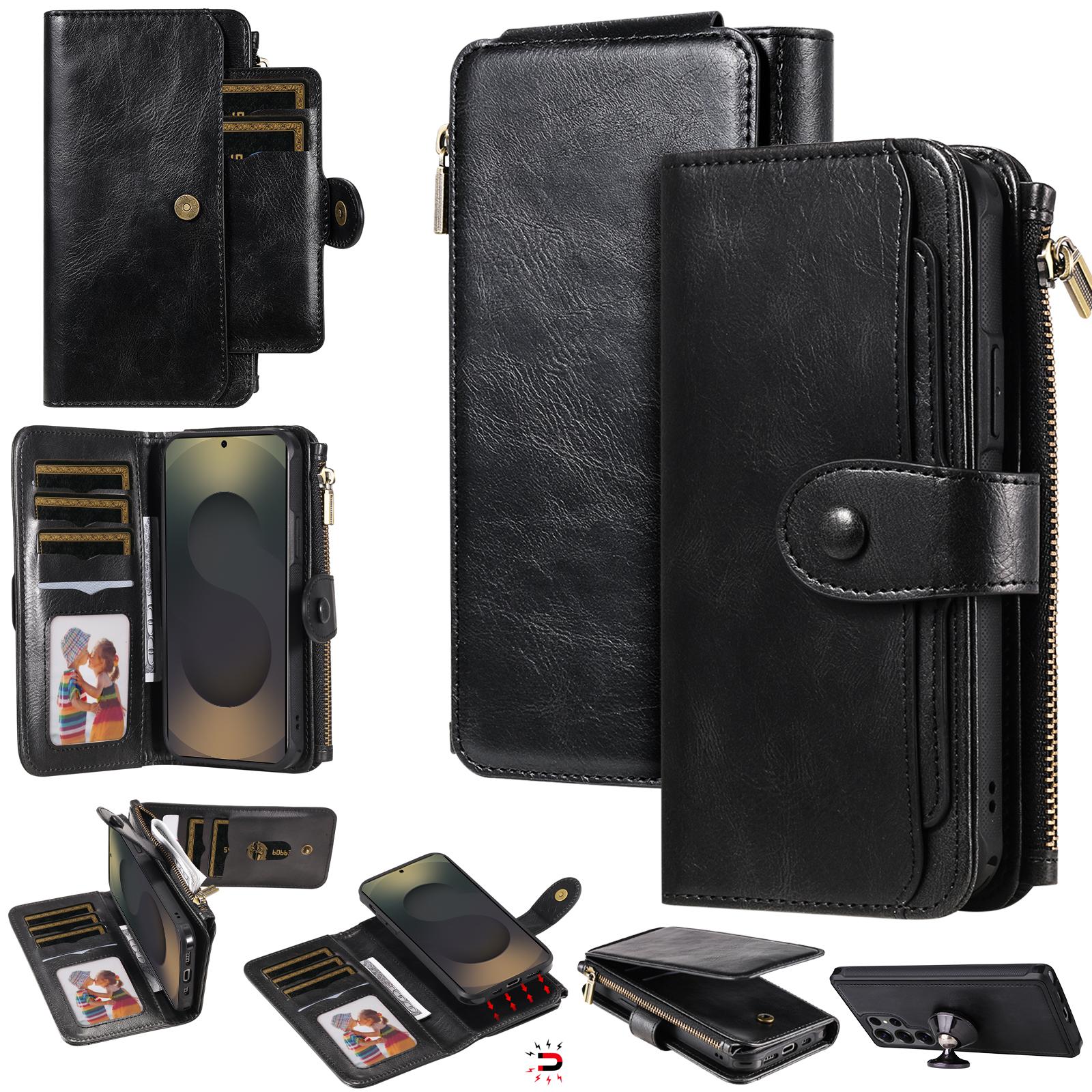 

For Samsung Galaxy S25 Ultra Phone Case PU Leather Zipper Wallet Detachable Cover D