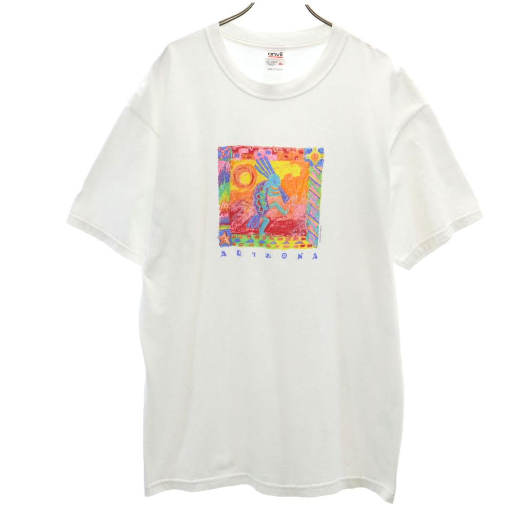 Anvil 90s Old Art Print Short Sleeve T-shirt XL White Men's Used