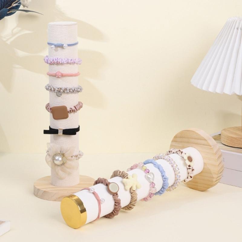 Headband and Bracelet Holder Space Saving Jewelry Display Stand Wood and Soft Velvets Wrist Accessories Organizer
