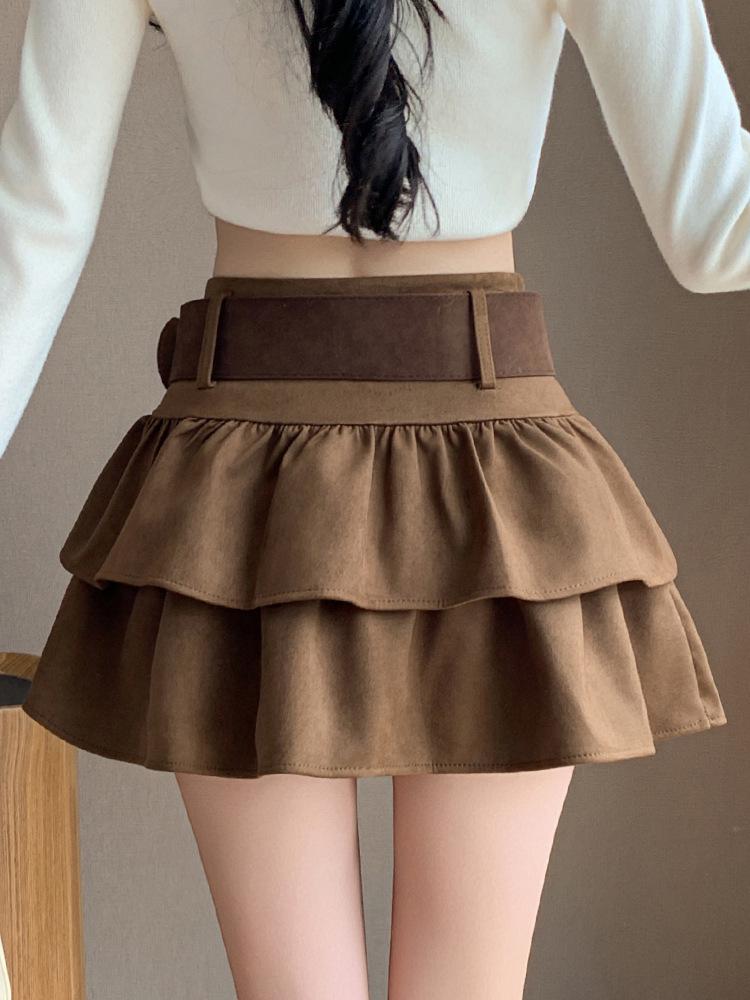 Air Layer Suede Plush High Waist Petite Slimming A-Line Skirt - 2025 Autumn/Winter Collection