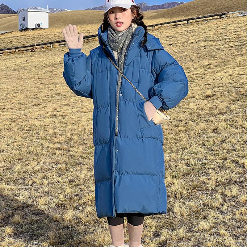 Warme Baumwolljacke für Herbst und Winter, Mittellange Überknie Daunen-Baumwolljacke, Koreanische Version Lockere und Dicke Kapuzen-Baumwolljacke, Lässige Baumwolljacke