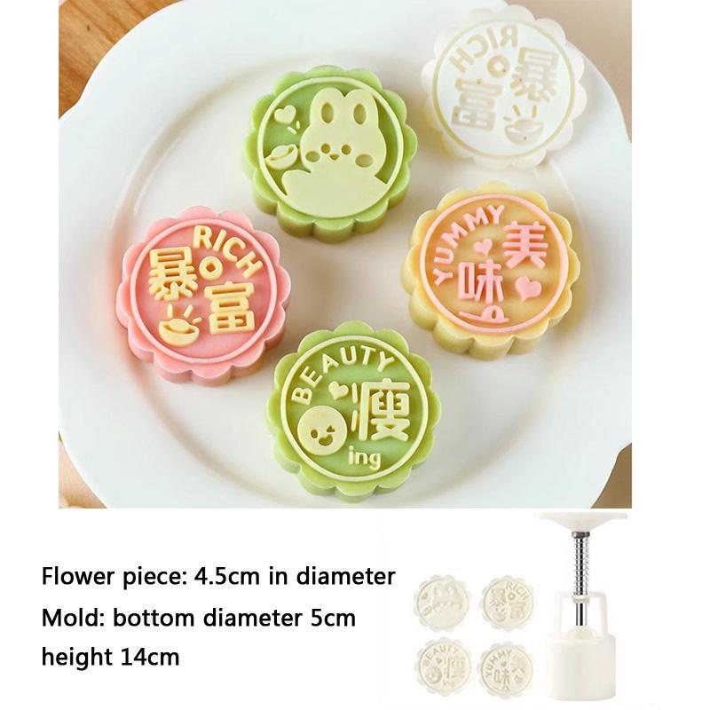 4Pcs/Set Mooncake Mold Cherry Blossom Flowers Letter Pattern Stamps Hand Press Mold Plungers Pastry Tools Mid-autumn Festival
