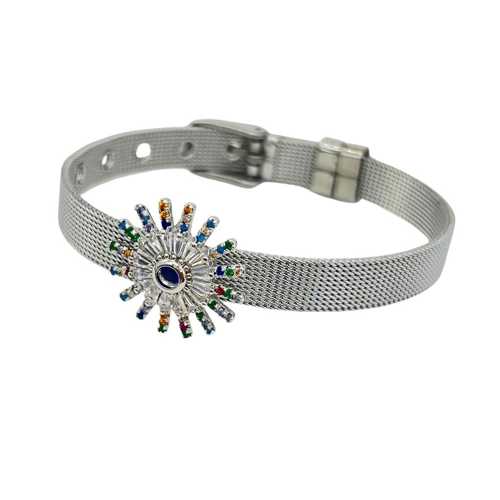 Stainless Steel Watch Band with Devil's Eye Zircon Bracelet - Stylish European and American Fashion Jewelry