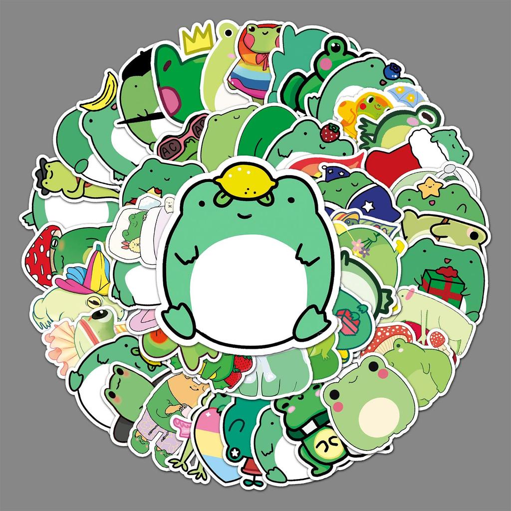 50 Small Frog Graffiti Stickers: Cartoon Animal Designs for Skateboards, Water Bottles, Luggage & More – Waterproof & Decorative