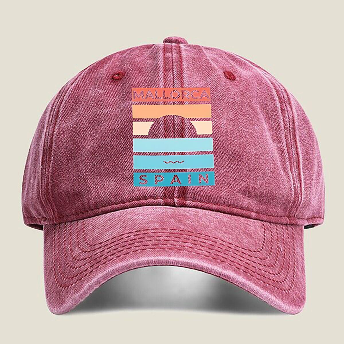 

Mallorca Spain Travel Art Fashion Washed Baseball Cap Hat Outdoor Activities One Size красный