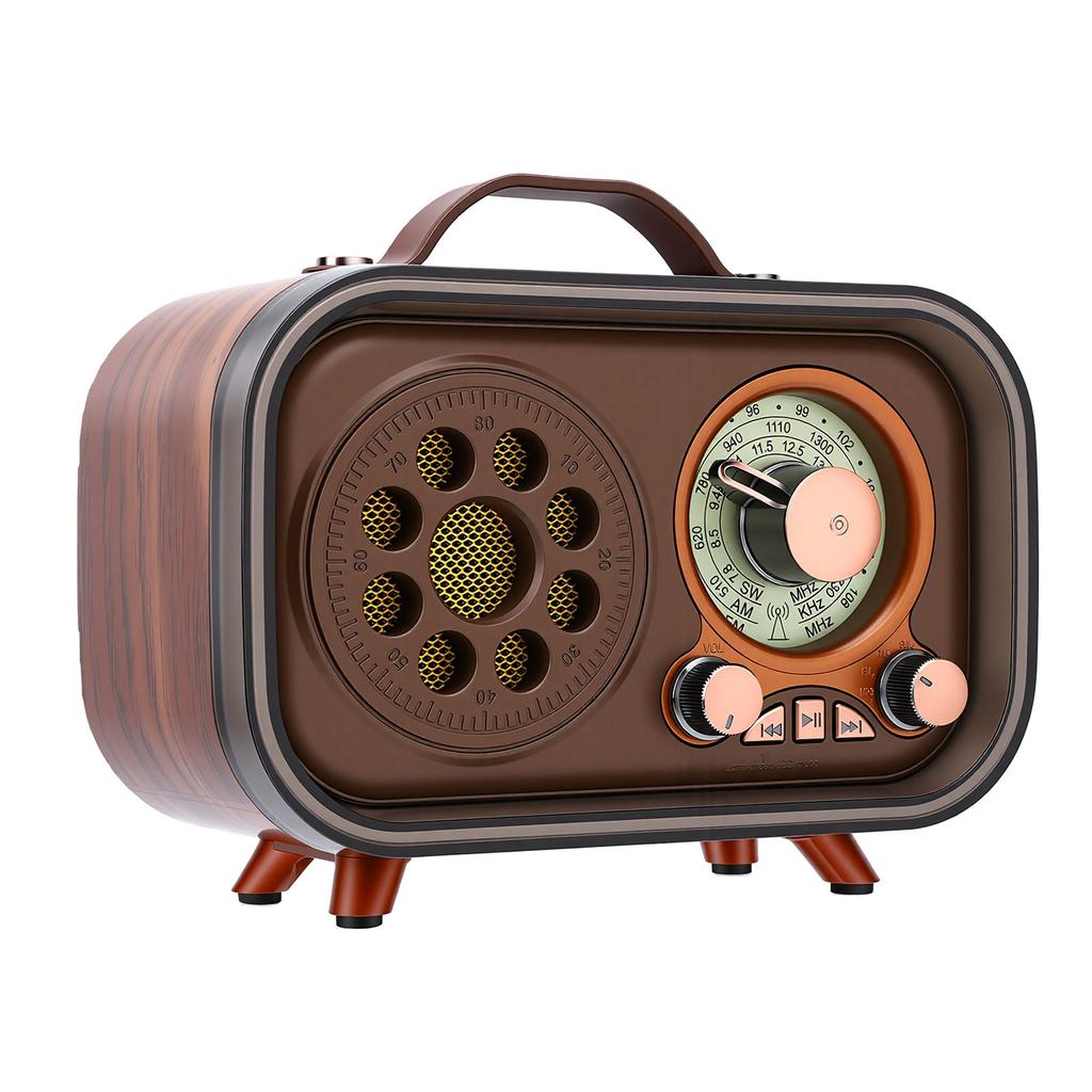 Retro Bluetooth Speaker Radio Rechargeable Portable AM FM SW Radio with Telescopic Antenna for Home Car