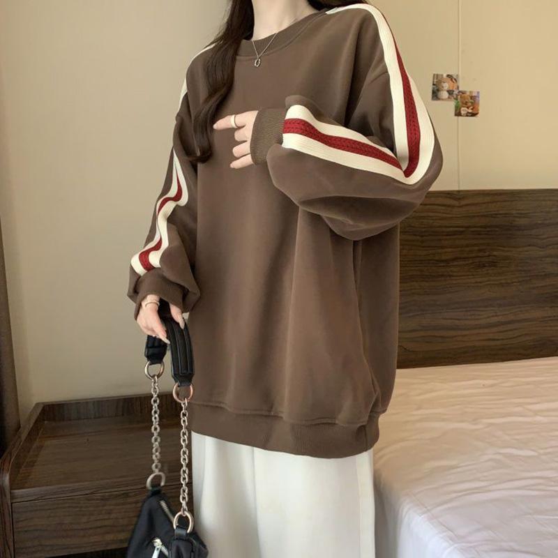 Sweatshirt for Women Cotton Loose Oversized Long Sleeve T-Shirt Fleece Thickened Comfortable Round Neck Casual Pullover Top Sweatshirt