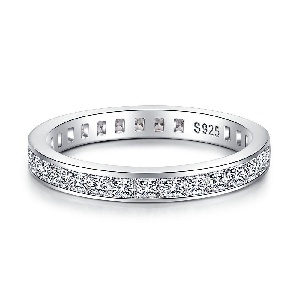 Women's Square Full Circle Zircon Sterling Silver Diamond Index Ring
