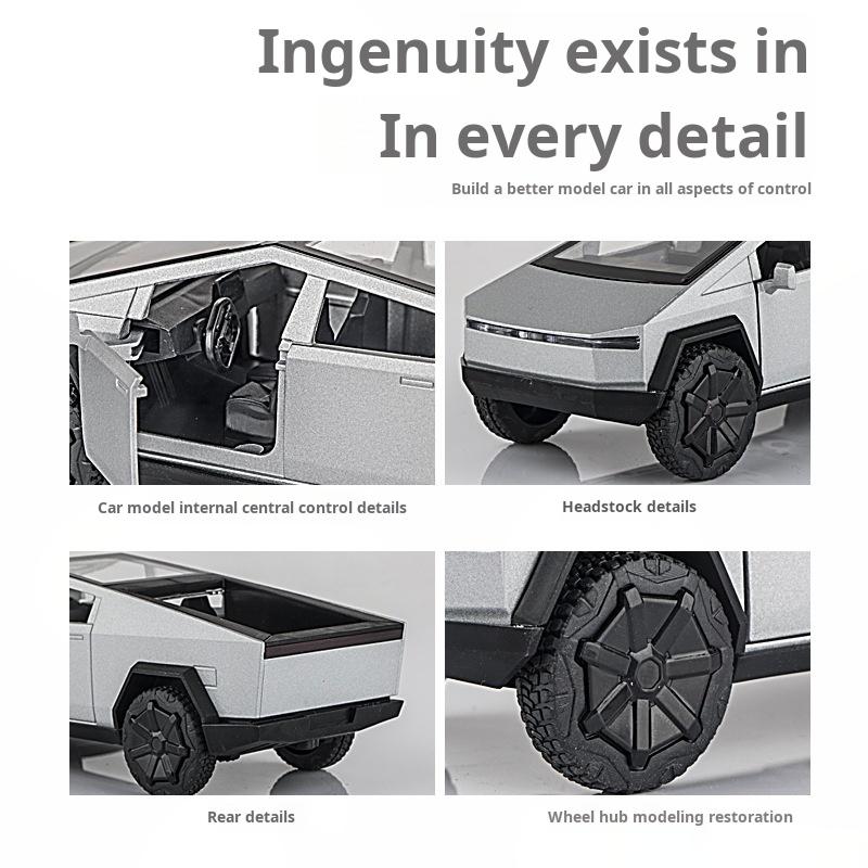 1:32 Tesla Pickup Police Car High Simulation Diecast Metal Alloy Model Car Sound Light Pull Back Collection Kids Toy Gifts