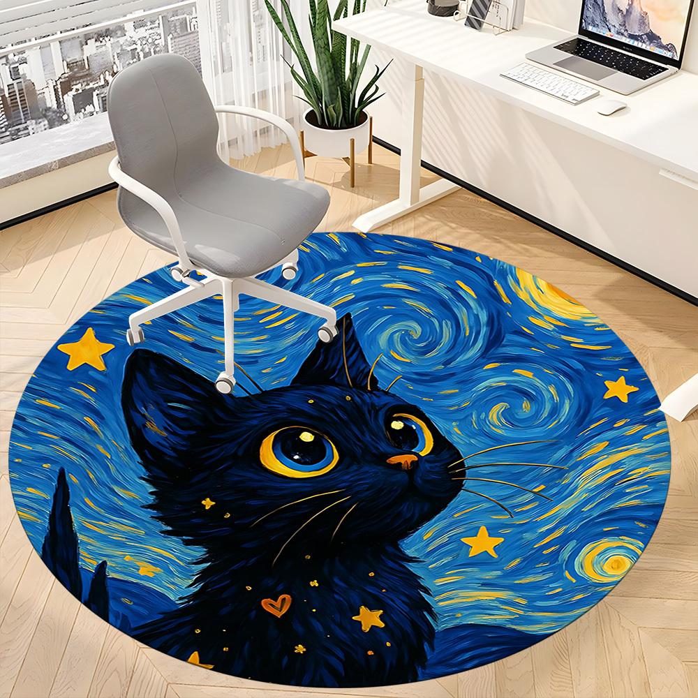 1pc Starry Night Cat Chair Carpet for Office Non-Slip, Machine Washable Rug for Office, Room - Holiday Decor, Machine Made Yy251016048