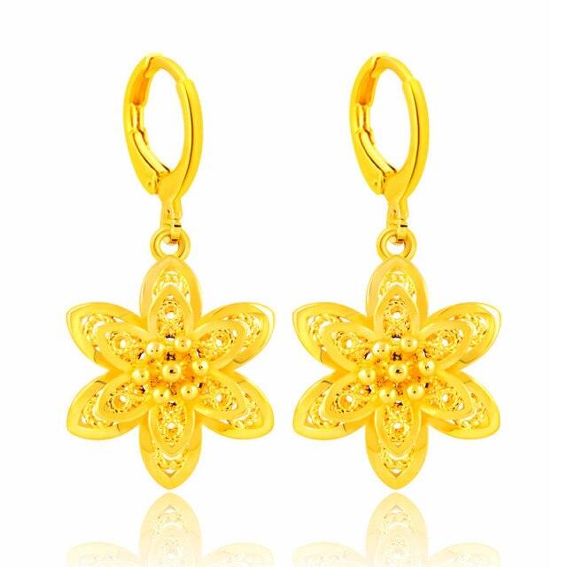 Earrings 24k Gold Color Plated Flower Drop Earrings Hook High Quality Diy Jewelry Findings Accessories