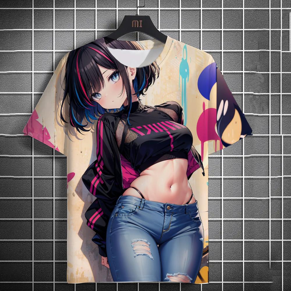 Men's T-Shirts Anime Character Graffiti Tee 3D Sexy Beauty Print Poster Style T Shirt Trend Men/Women Short Sleeve Y2k Tops