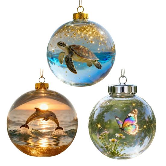 Clear Ball Ornament 3D Butterfly/Turtle/Dolphin Animal Christmas Ball Decoration Memorial Gifts for Animal Lovers