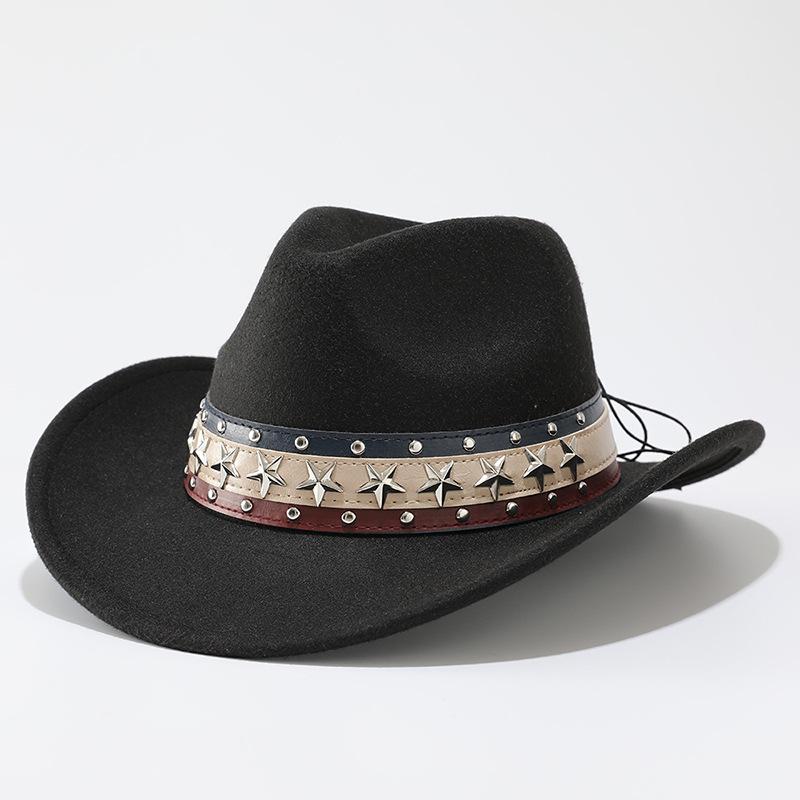 European and American five-pointed star western cowboy hat Tibetan warped woolen top hat men's and women's jazz hat