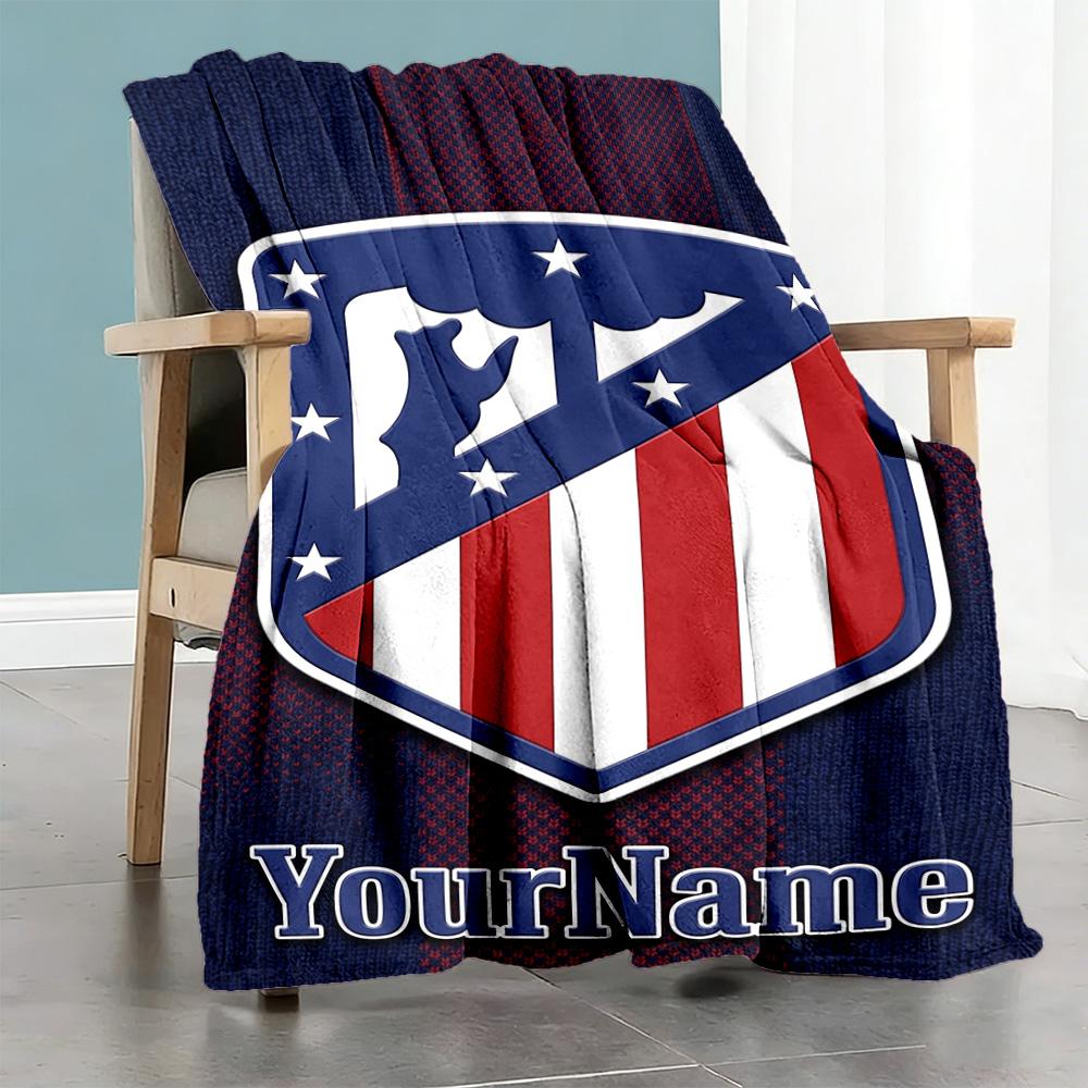 Atletico Madrid Customize Text Blanket Gift Personalized Blanket Ultra-Soft Versatile for Chair Office Chair Picnics Seaside Ideal for All Seasons