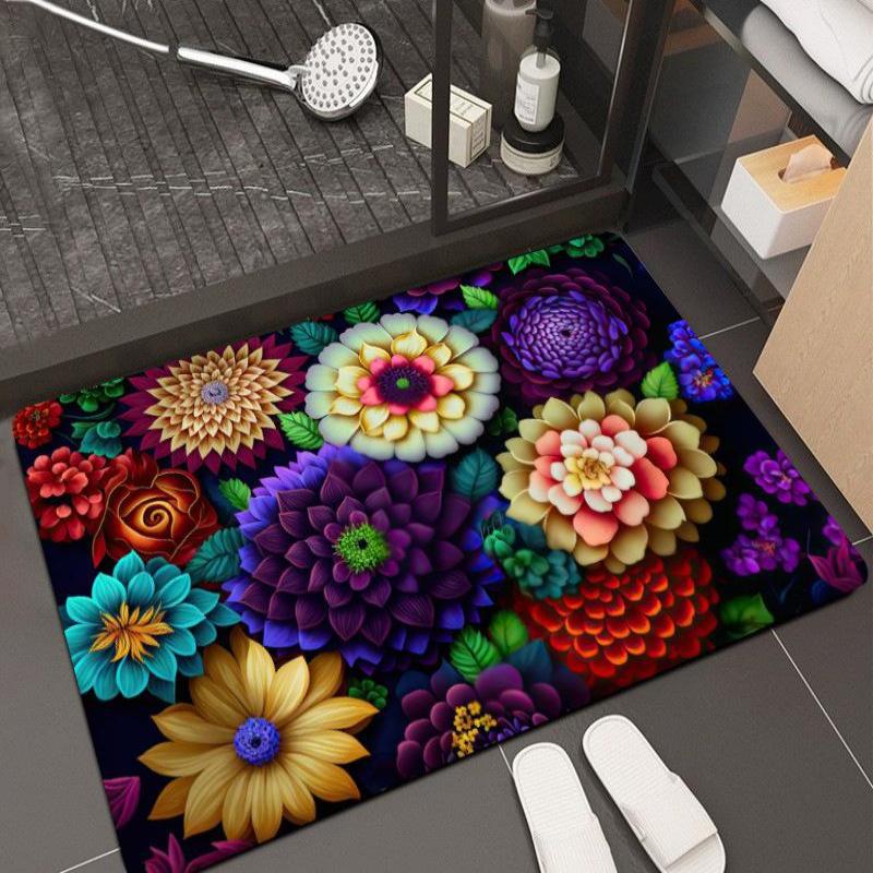 Floor Mat New Three-Dimensional Plant Flower Home Bathroom Bathroom Absorbent Carpet Non-Slip Mat