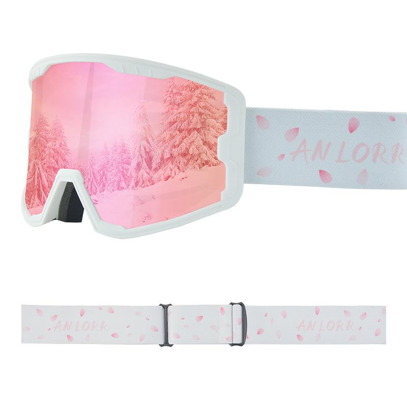 Ski goggles with double-layer anti-fog large cylindrical lenses REVO Coated clip-on prescription goggles White framed pink tablet-