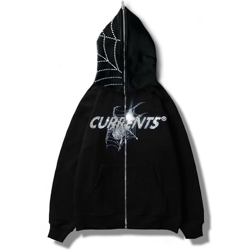 Y2K Hooded Zip-Up Sweatshirt With Rhinestone Embellishment Streetwear Oversized Womens Casual Hip Hop Jacket
