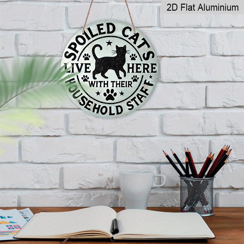 2D Flat, 1pc 7.87 X 7.87inch Pet Cat Warning Metal Aluminum Wall Art Sign | Unique Design, Easy To Hang, Durable, Long-lasting, Suitable for Home