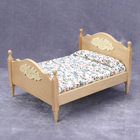 1:12 Domek dla lalek Łóżko Kwiat Projekt Miniatura Mebli Drewniane Łóżko Model Zabawka Domek dla Mikro Krajobrazu