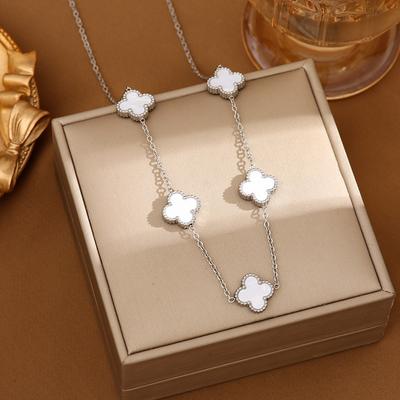Titanium Steel Four Leaf Clover Double-sided Mother of Pearl Necklace, 18K Real Gold Electroplating, Non Fading Fashion Collarbone Chain for Women