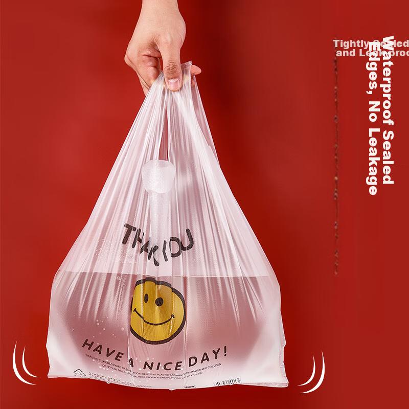 SHUANG YU Smiley Face Plastic Bags [Thickened 35*55cm/100 Pieces] Handheld Mesh Bags, Supermarket Shopping Bags, Convenient Bags