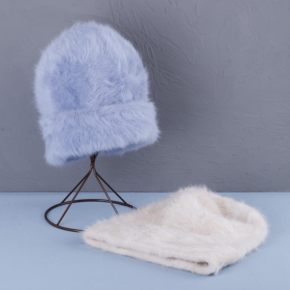 Rabbit hair Beanies hat for women autumn and winter plush cute head cap cold resistant warm furry hat