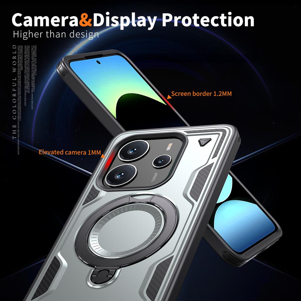 Armor Shockproof Case For Xiaomi Redmi Note 14 4G Global 163.3mm EU 164.8mm 360° Rotating Magnetic Stand TPU Plastic Phone Cover