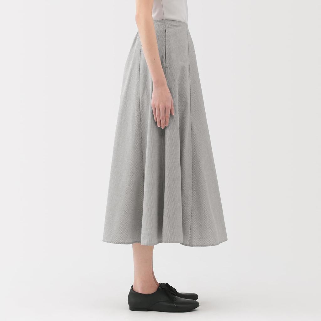 MUJI Women's Cool Flared Skirt, Gray Stripe, Size M, BE1VTA5S