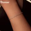 BAMOER Solid 925 Silver Square Chain Bracelets for Women, White Gold Plated Handmade Basic Bracelets Birthday Gift
