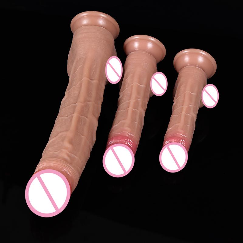 Spuer Größere Realistische Dildos Silikonschicht Penis mit Saugfuß Erwachsene Sexy Spielzeuge für Frau Mann Vagina Analmassage Stimulator