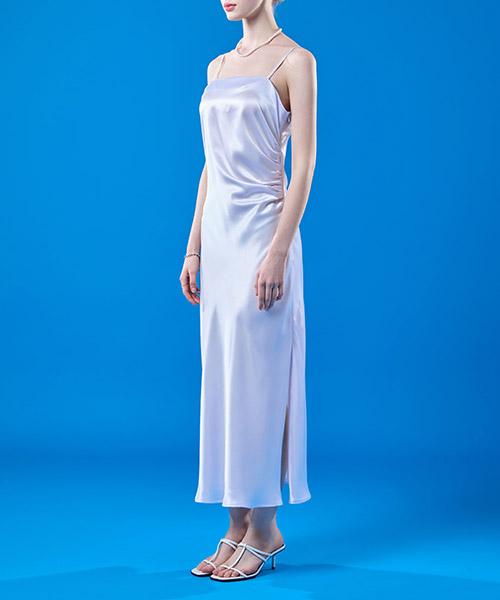 KOLEAT Summer Shirred Maxi Slim Silk Sleeveless Dress [Ivory] Layered Dress Ver.
