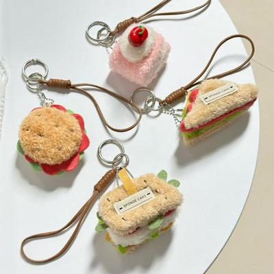 Simulation Sandwich Hamburger Gâteau Porte-clés Peluche Créatif Mignon Porte-clés Nourriture Poupée en Peluche Porte-clés Mignon Pendentif Sac Cadeaux
