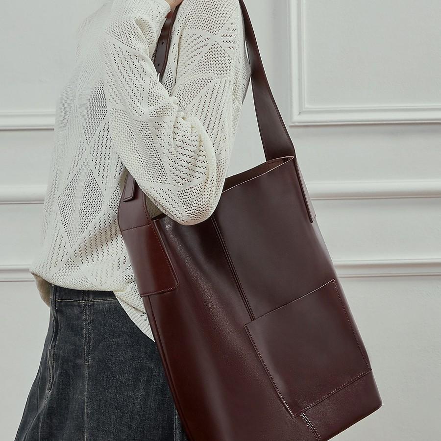 First Layer Vegetable Tanned Cowhide Large Bag Large Capacity Bucket Bag Genuine Leather Tote Bag Shoulder Bag Handbag Bag