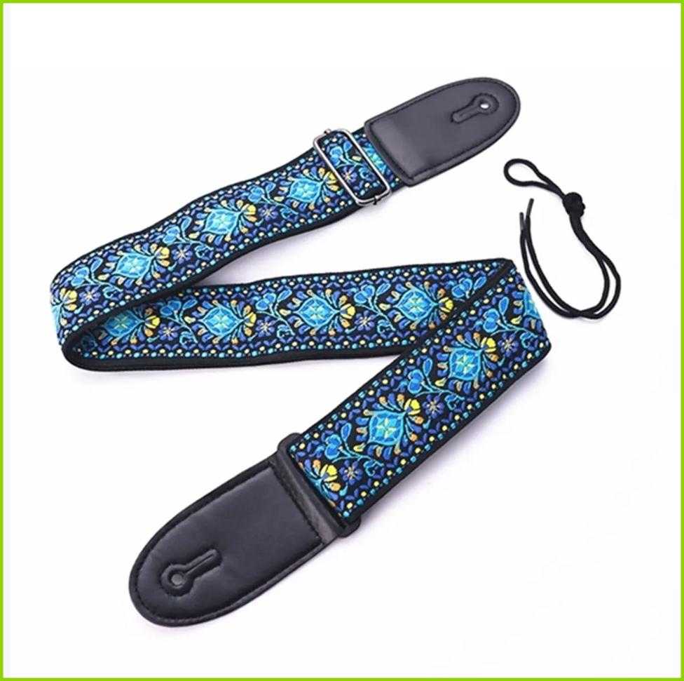 Haftowany Print Pasek do Gitary Vintage Styl Etniczny Regulowany Pasek do Gitary Folkowej Elektrycznej Basu Ukulele Akcesoria Gitarowe gray