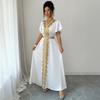Cross-border European and American temperament elegant V-neck waist embroidered dress women's clothing  spring and summer  independent station