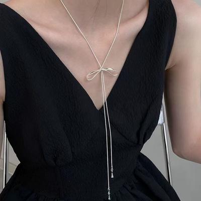 New Silver Color Long Rope Women's Necklaces Hollow Movable Bowknot Bohemian Fashion Neck Jewelry Winter Sweater Chain 2026