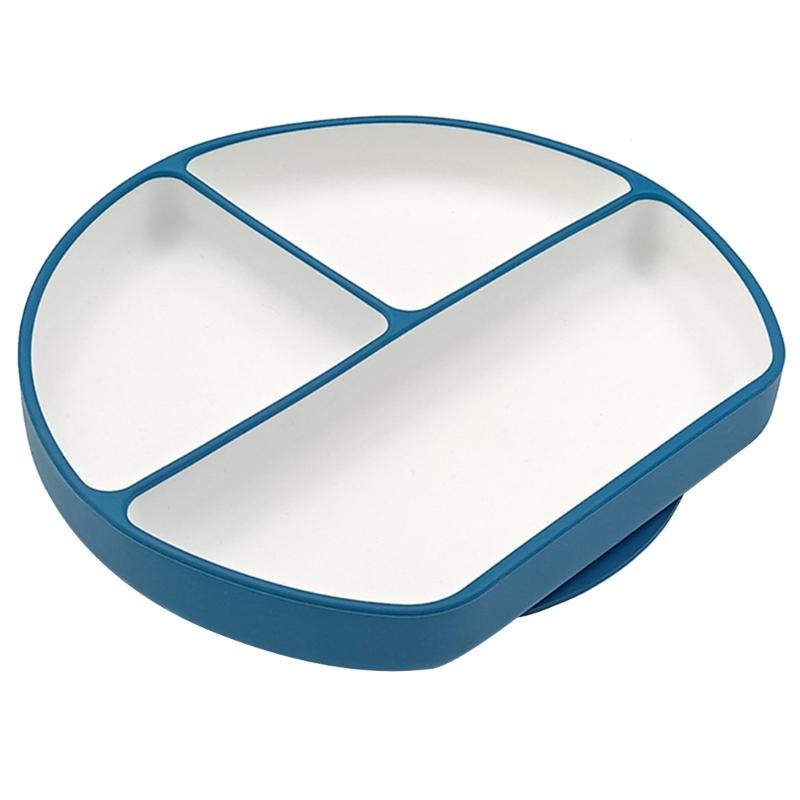 

Toddler Plate with Suction Bottom Food Grade Silicone Divided Plate for Baby Self-Feeding Unbreakable BPA Free Dishware синій