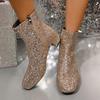 Fashion Women's Boots  Bling Sequins Solid Color Side Zipper Luxury Comfortable Midsole Boots  De Mujer Party Girls