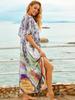 EDOLYNSA Multicolored Bikini Cover-ups Kaftan Sexy V-neck Half Sleeve Boho Summer Beach Dress Plus Size Beachwear Swimsuit Cover Up Q1166